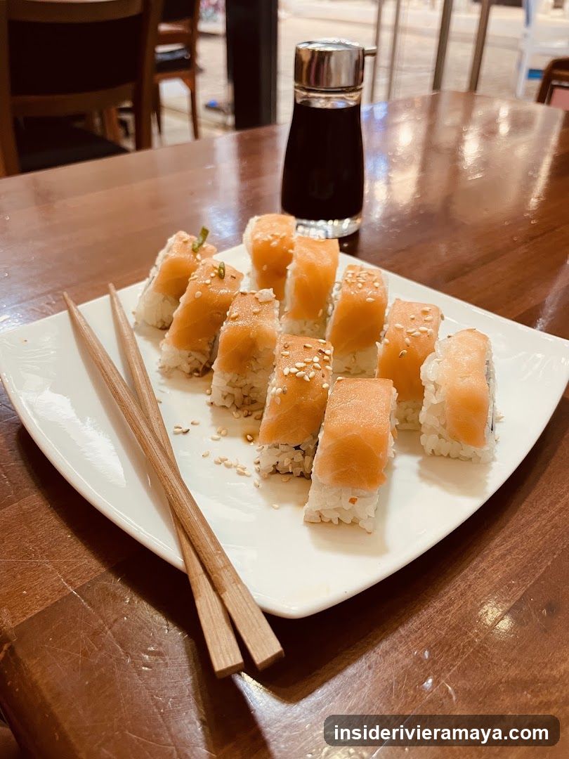 Sushi Roll on Wooden Table