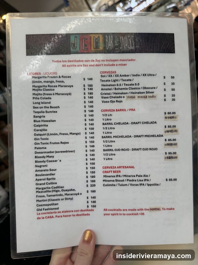 JEM Bar de Snacks Menu