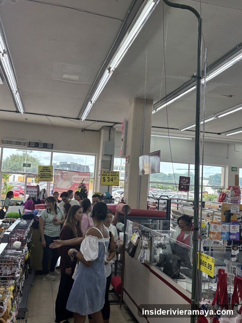 Busy store interior with customers and merchandise
