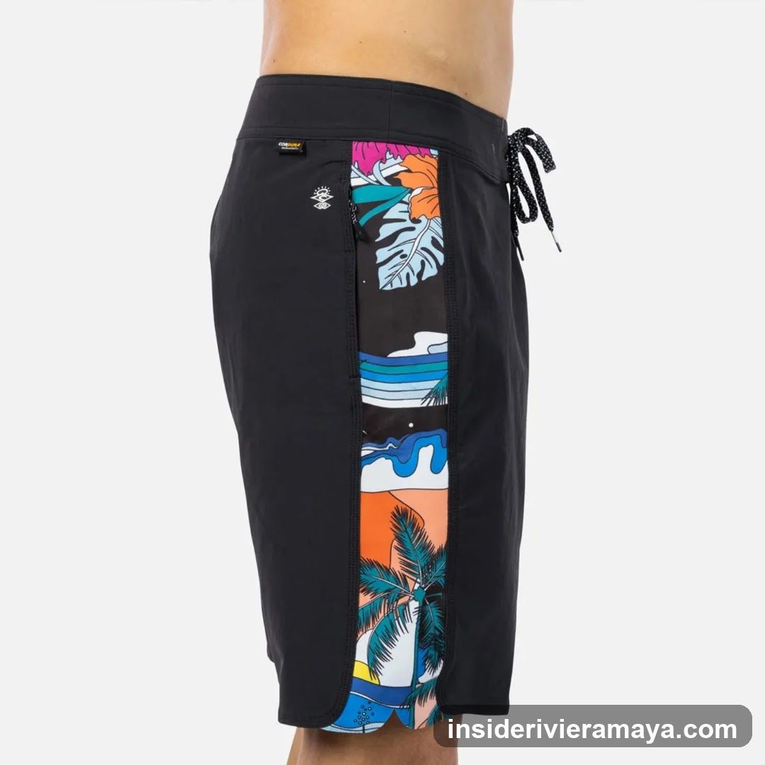 Black Board Shorts with Tropical Panel