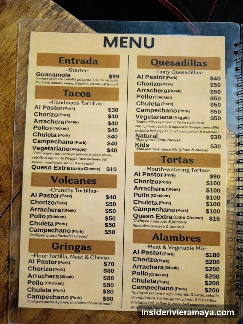 Mexican Restaurant Menu